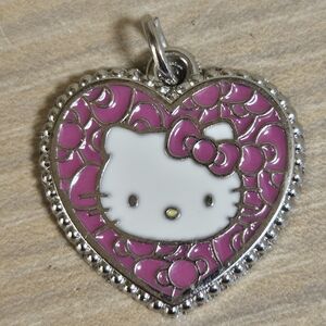 Hello Kitty Pink Mosaic Heart Enamel Charm Silver Tone Heart Pendant